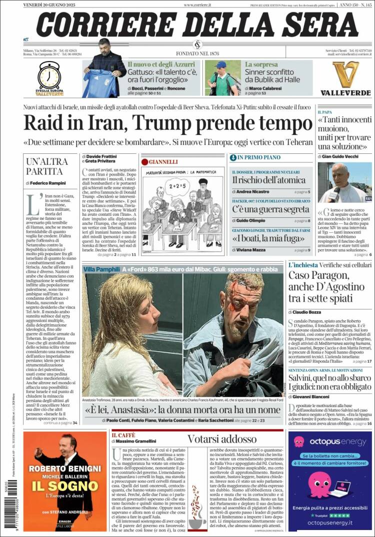Portada de Corriere della Sera (Italy)