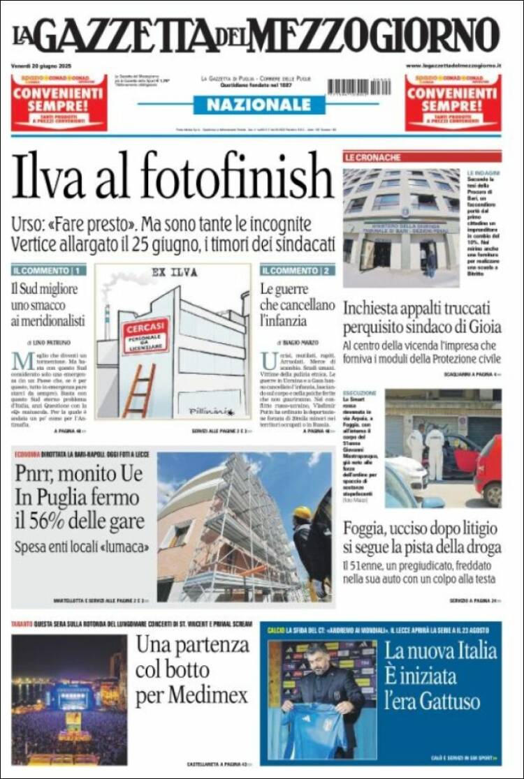 Portada de La Gazzetta del Mezzogiorno (Italy)