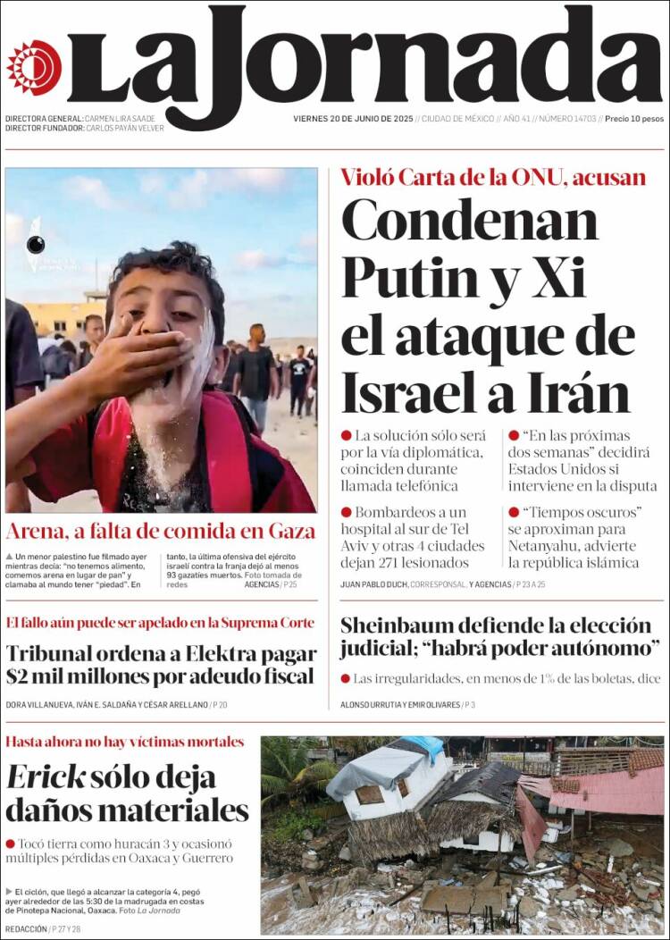 Portada de La Jornada (Mexico)