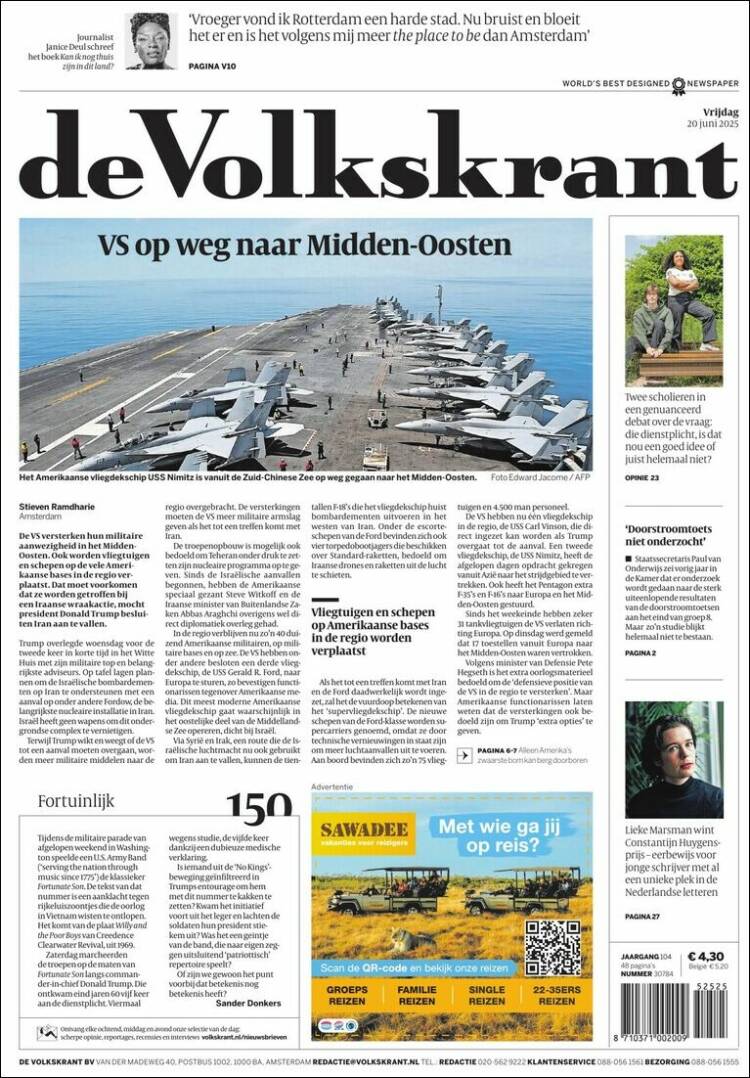 Portada de De Volkskrant (Países Bajos)