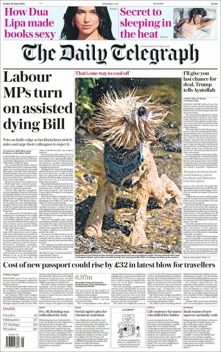Portada de Daily Telegraph (Reino Unido)