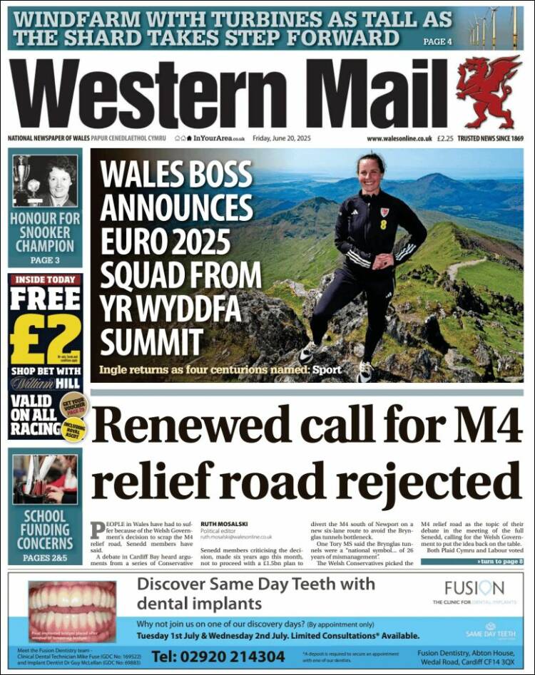 Portada de Western Mail (Reino Unido)