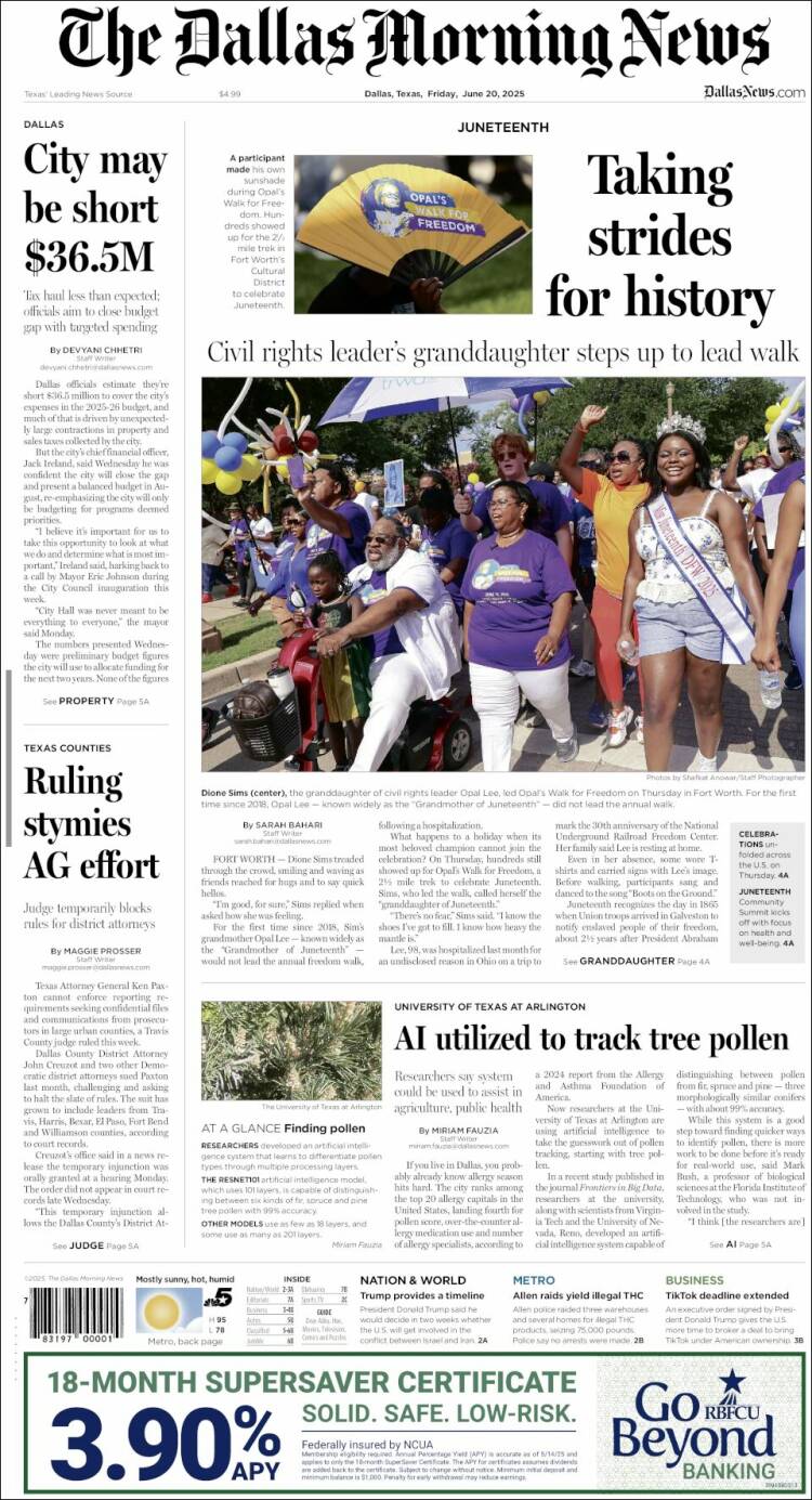 Portada de Dallas Morning News (USA)