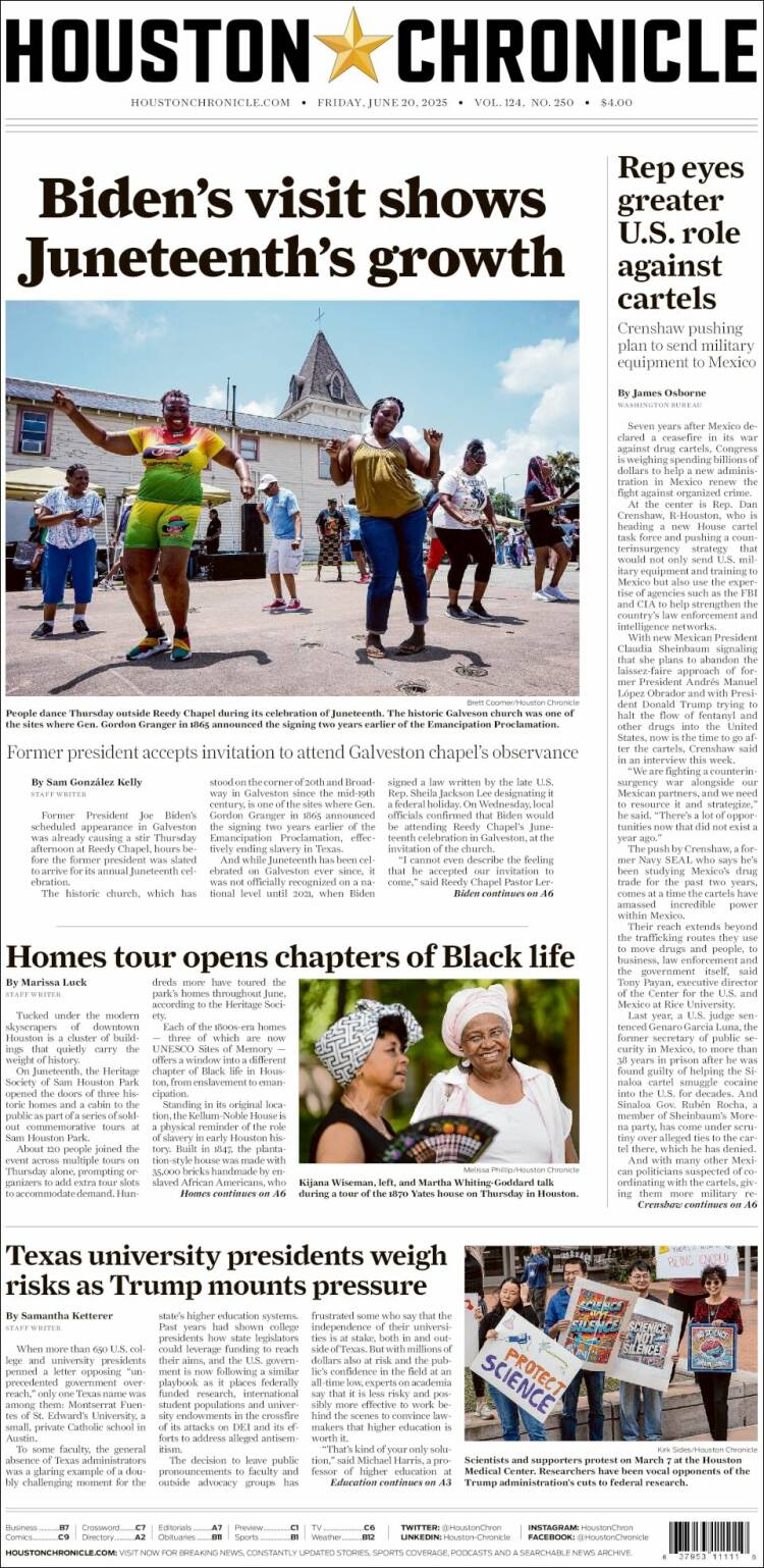 Portada de Houston Chronicle (USA)