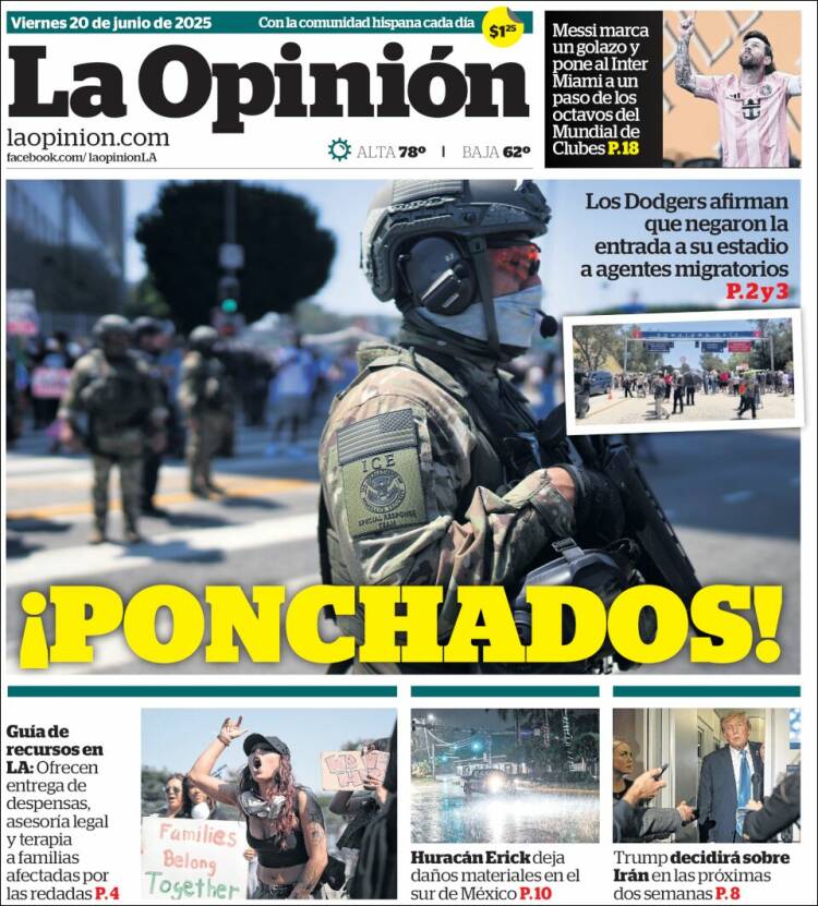 Portada de La Opinión (USA)