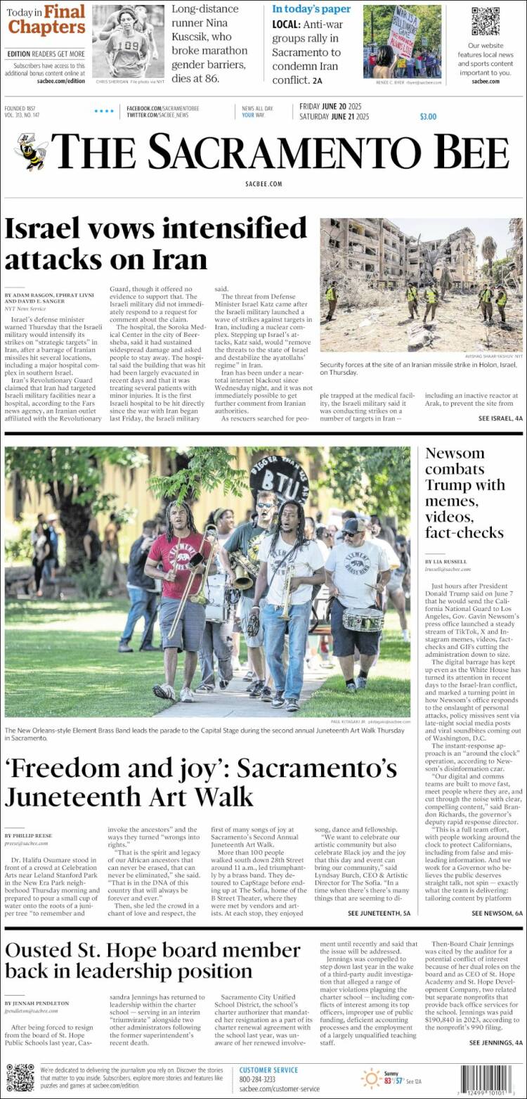 Portada de The Sacramento Bee (USA)