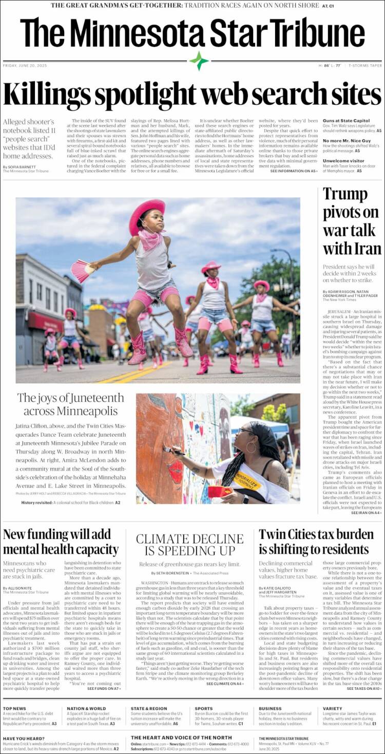 Portada de Star Tribune (USA)