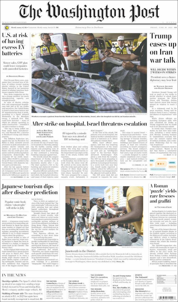 Portada de The Washington Post (USA)