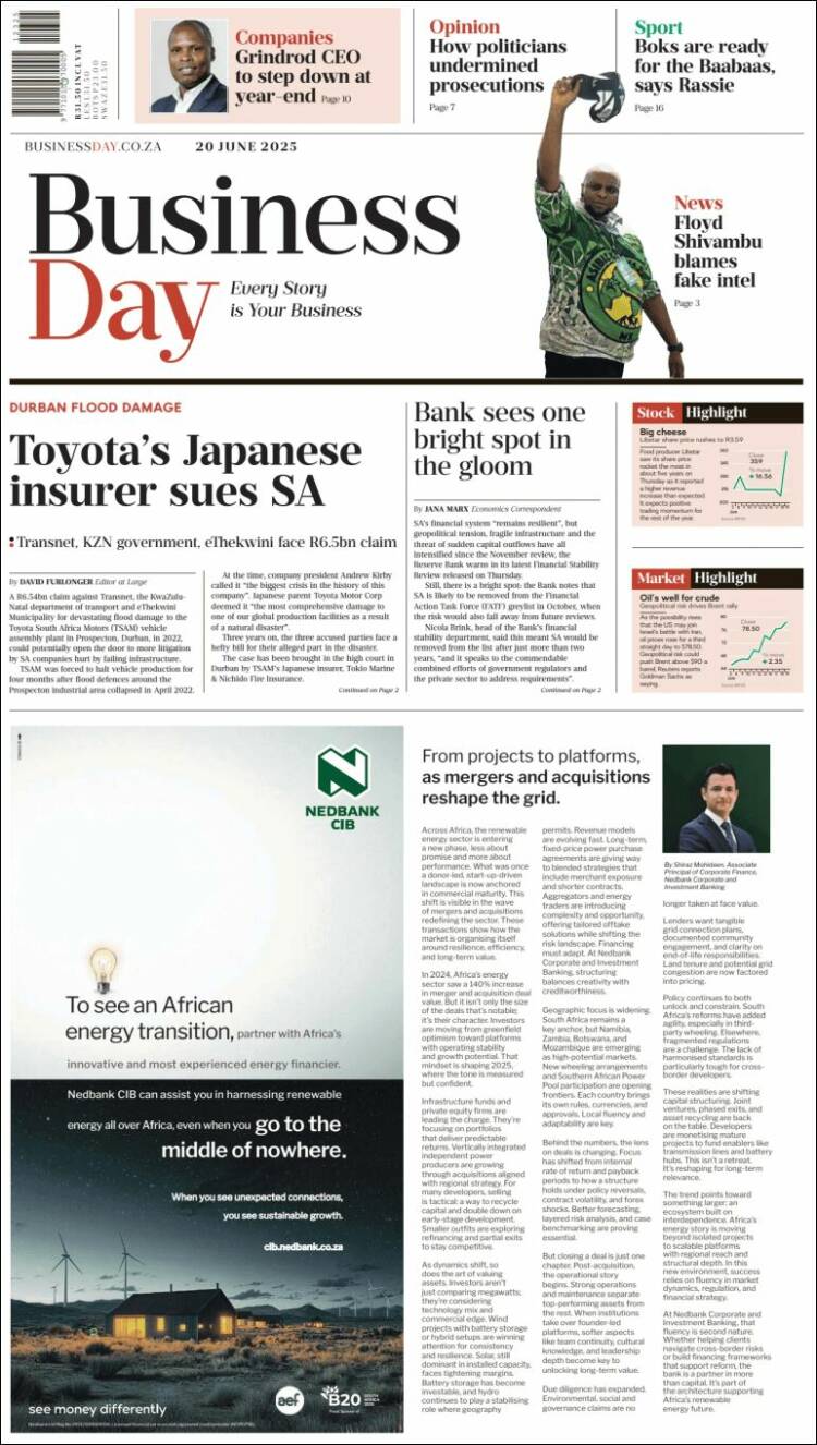 Portada de Business Day (South Africa)