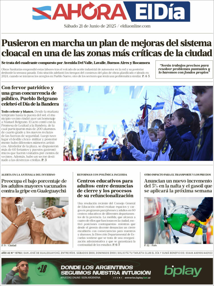 Portada de El Día de Gualeguaychú (Argentina)