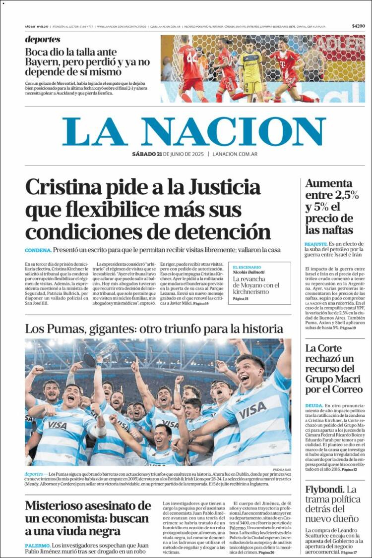Portada de La Nación (Argentina)