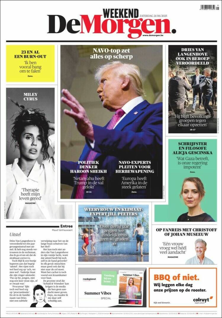 Portada de De Morgen (Bélgica)