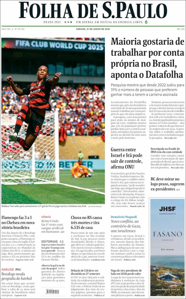 Portada de Folha de São Paulo (Brasil)