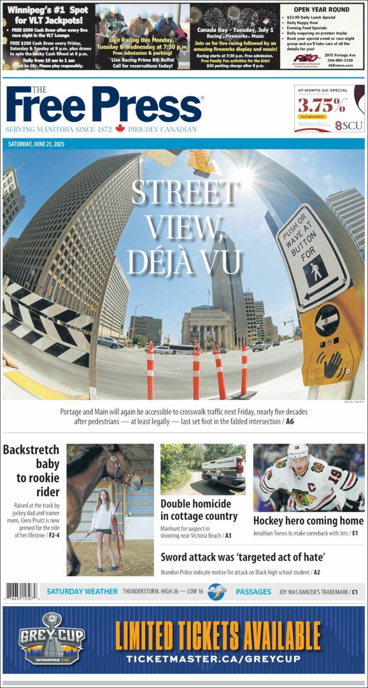 Portada de Winnipeg Free Press (Canadá)