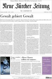 Portada de Neue Zürcher Zeitung (Suiza)