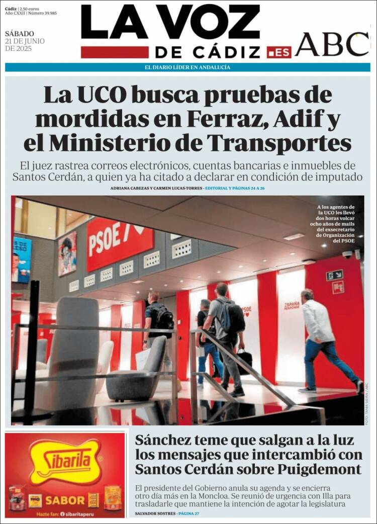 Portada de La Voz de Cádiz (España)