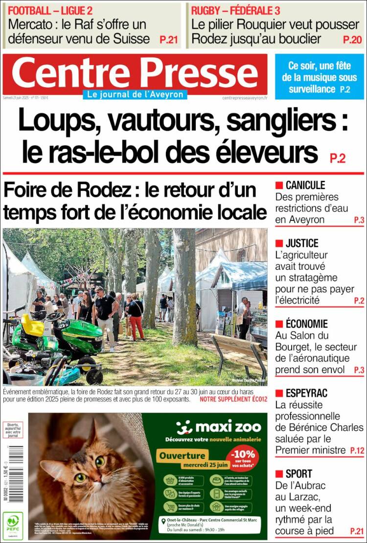 Portada de Centre Presse (Francia)