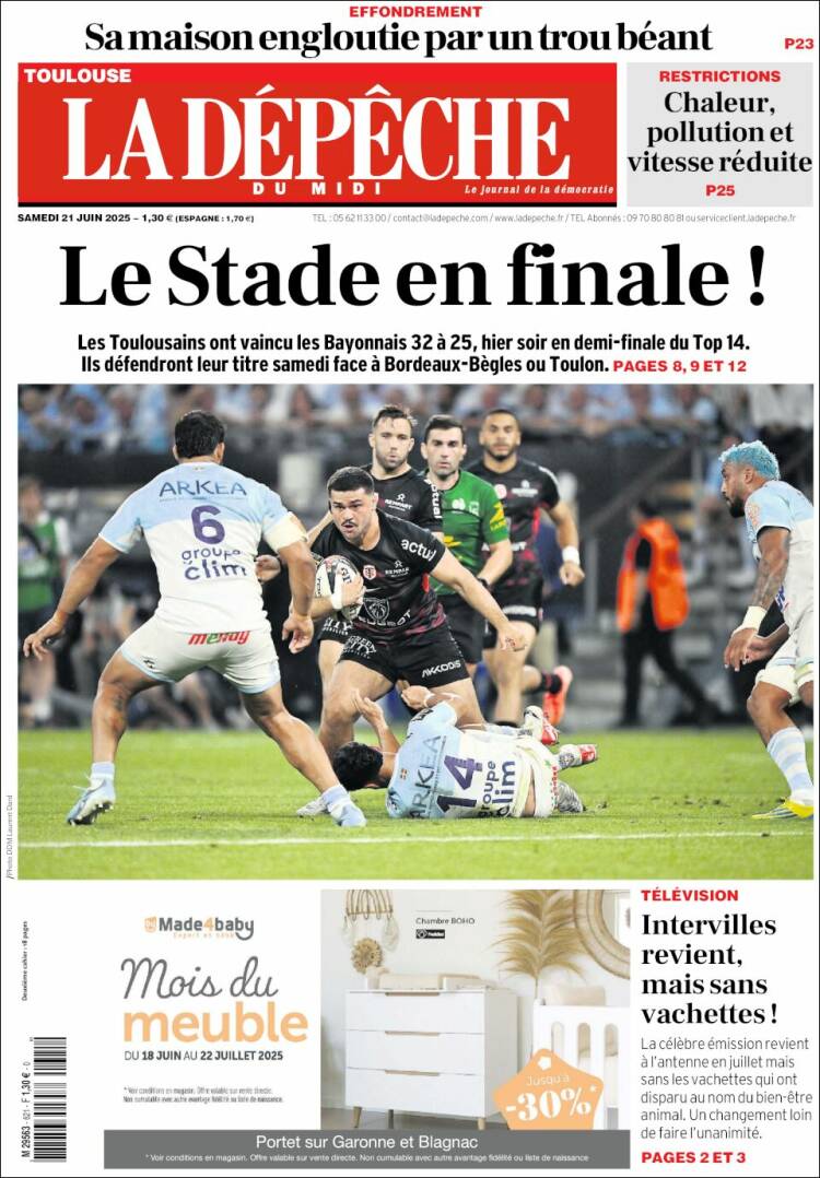 Portada de La Dépêche du Midi (Francia)
