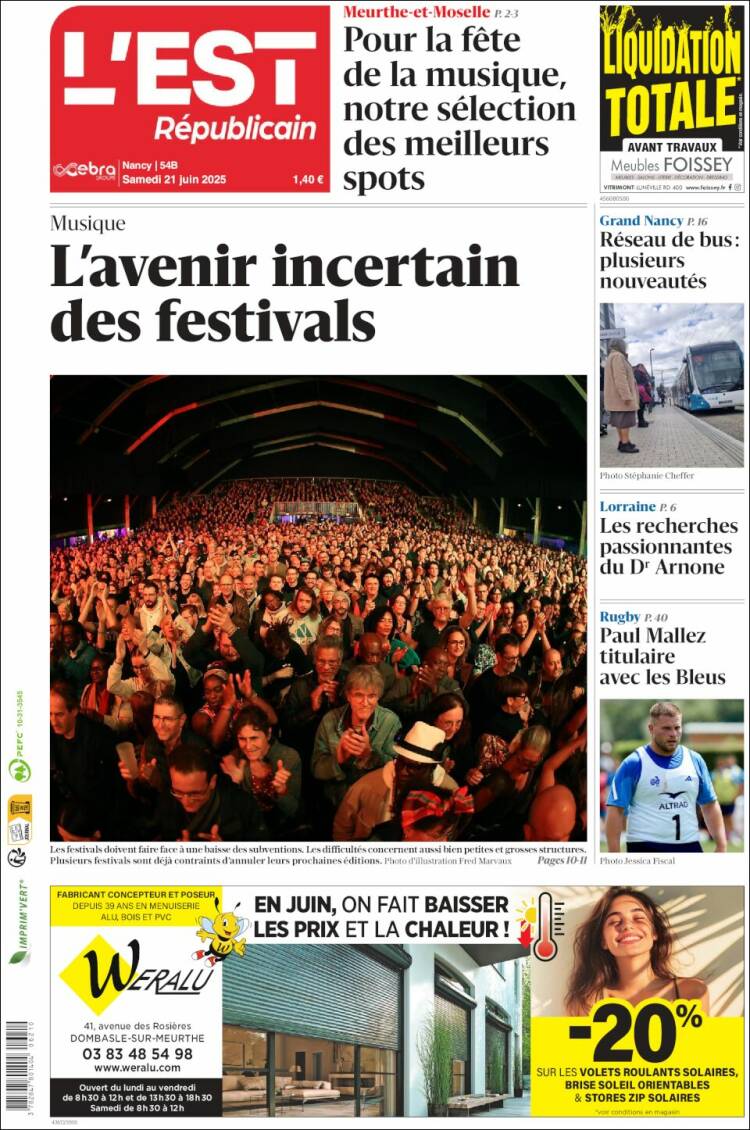 Portada de L'Est Republicain (Francia)