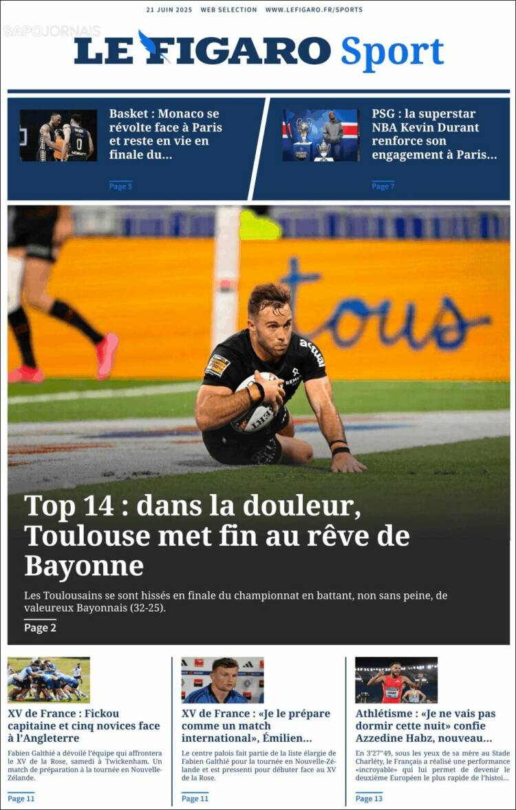 Portada de Le Figaro Sport (Francia)