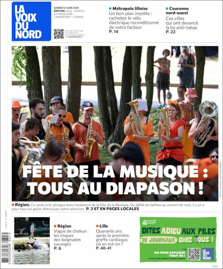 Portada de La Voix du Nord (Francia)