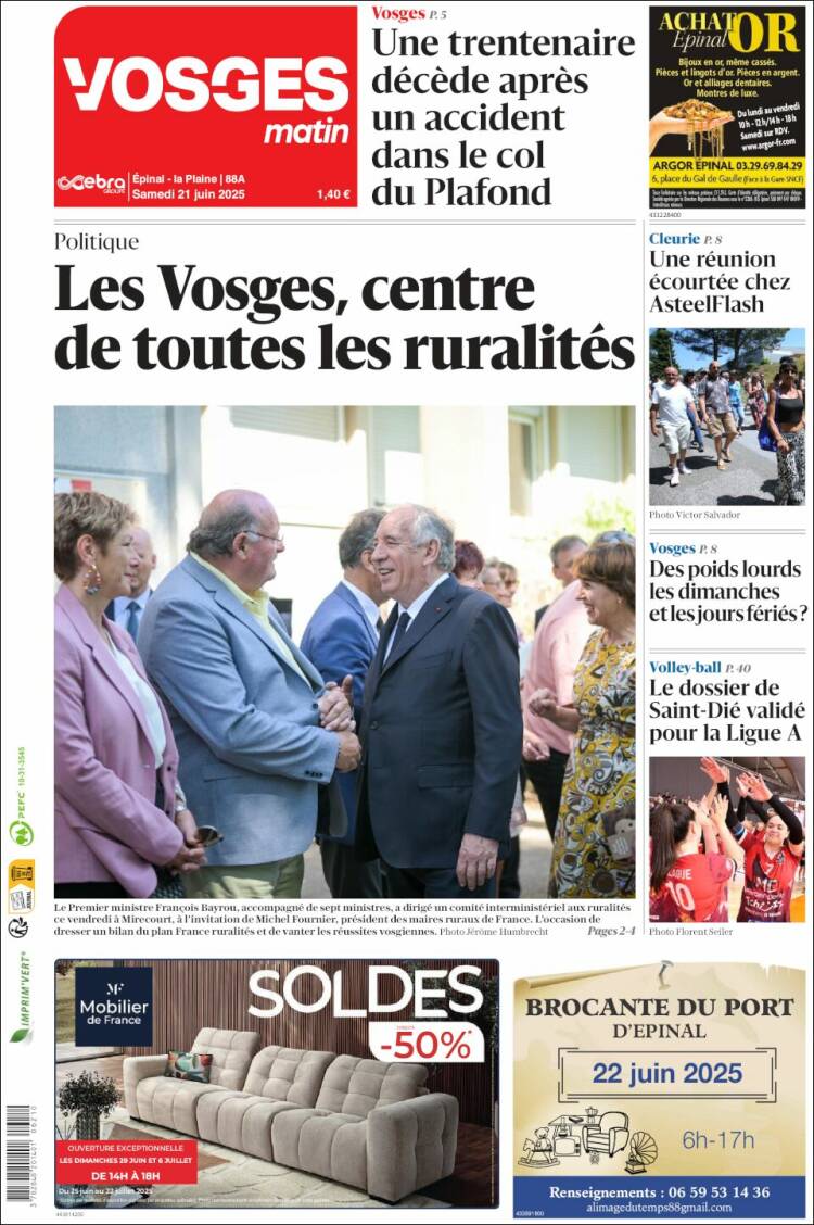 Portada de Vosges Matin (Francia)