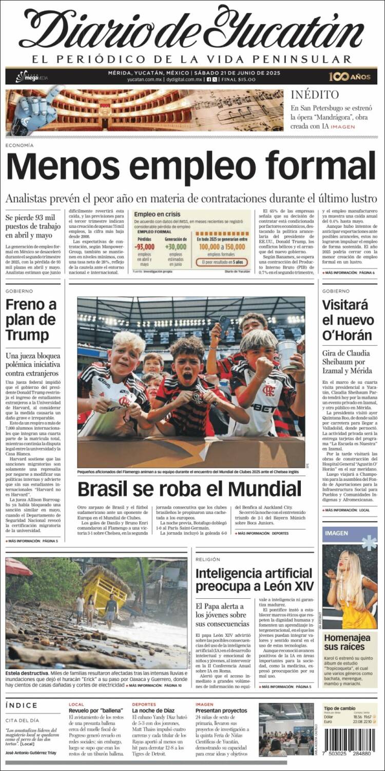 Portada de Diario de Yucatán (México)