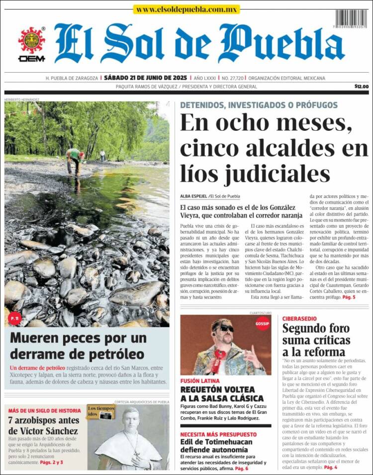 Portada de El Sol de Puebla (México)