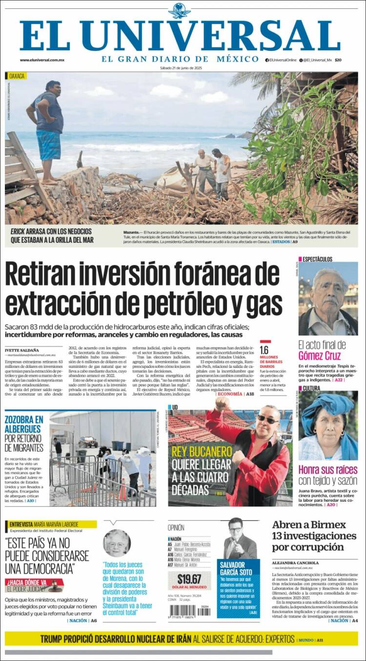 Portada de El Universal (México)
