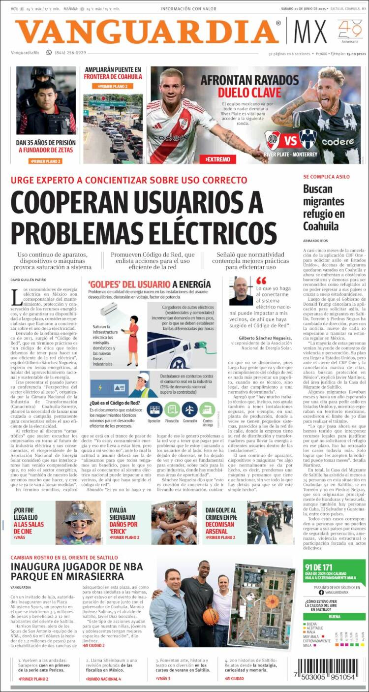 Portada de Vanguardia (México)