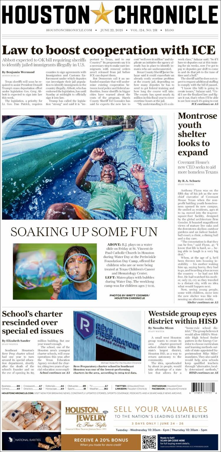 Portada de Houston Chronicle (USA)
