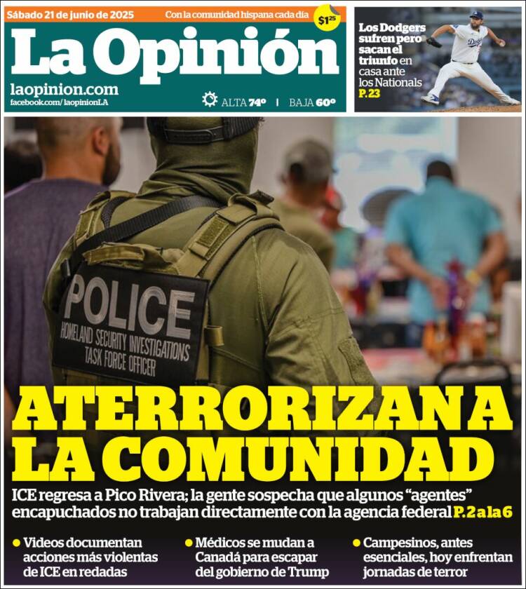Portada de La Opinión (USA)