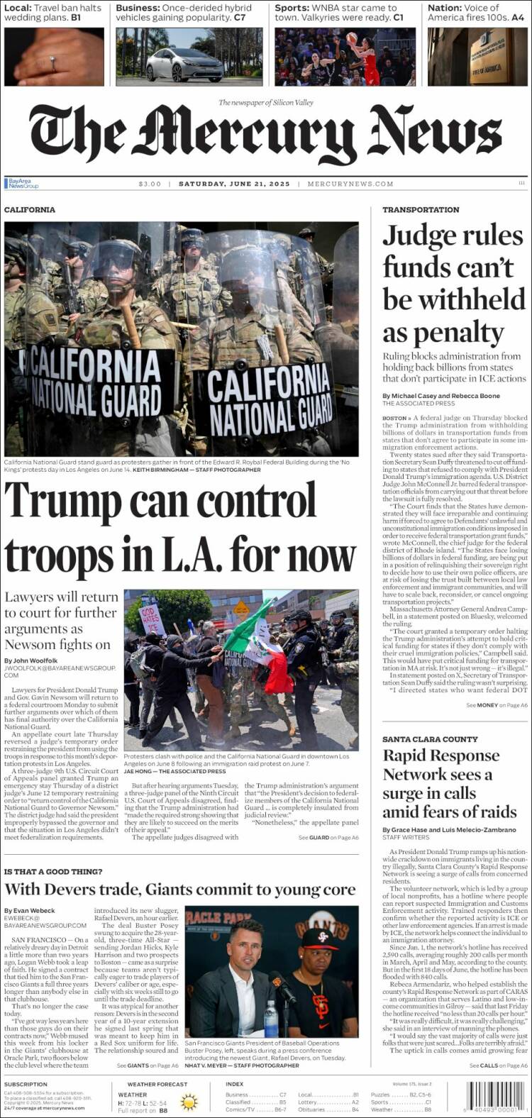 Portada de San Jose Mercury News (USA)