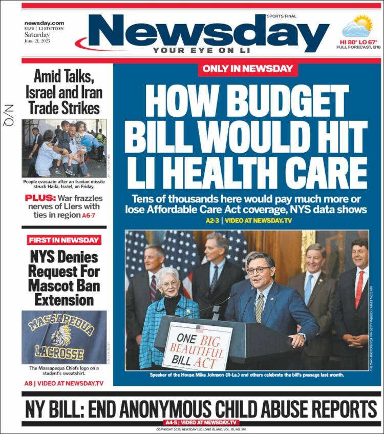 Portada de Newsday (USA)