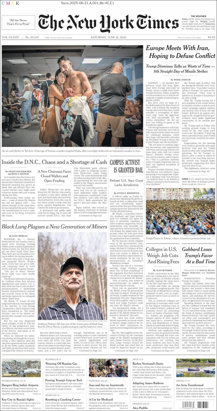 Portada de New York Times (USA)