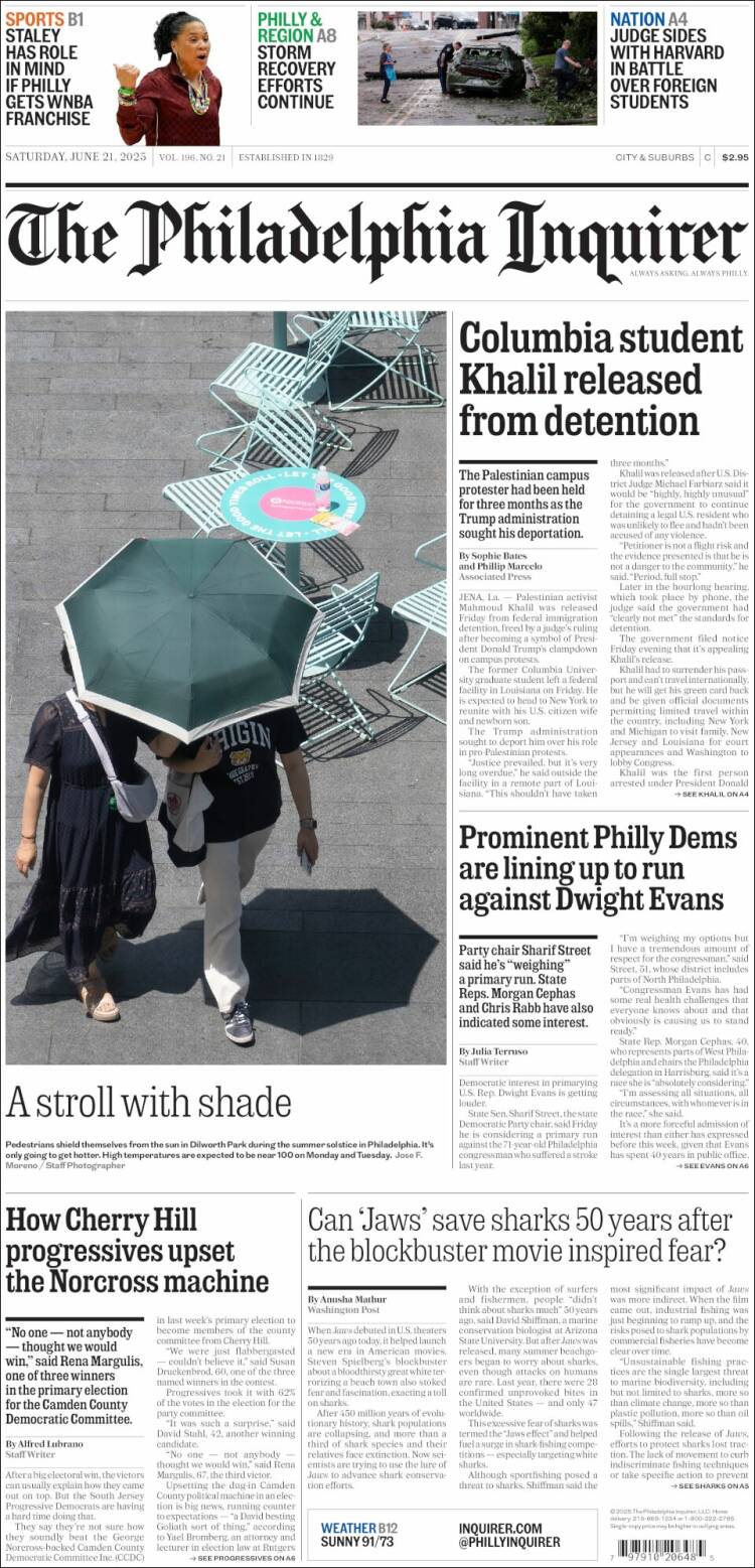 Portada de Philadelphia Inquirer (USA)
