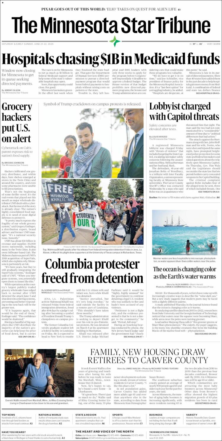 Portada de Star Tribune (USA)