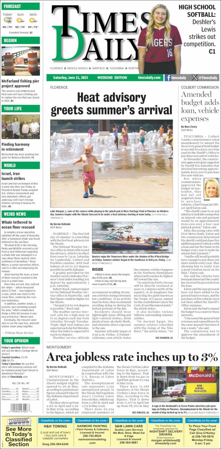 Portada de Times Daily (USA)