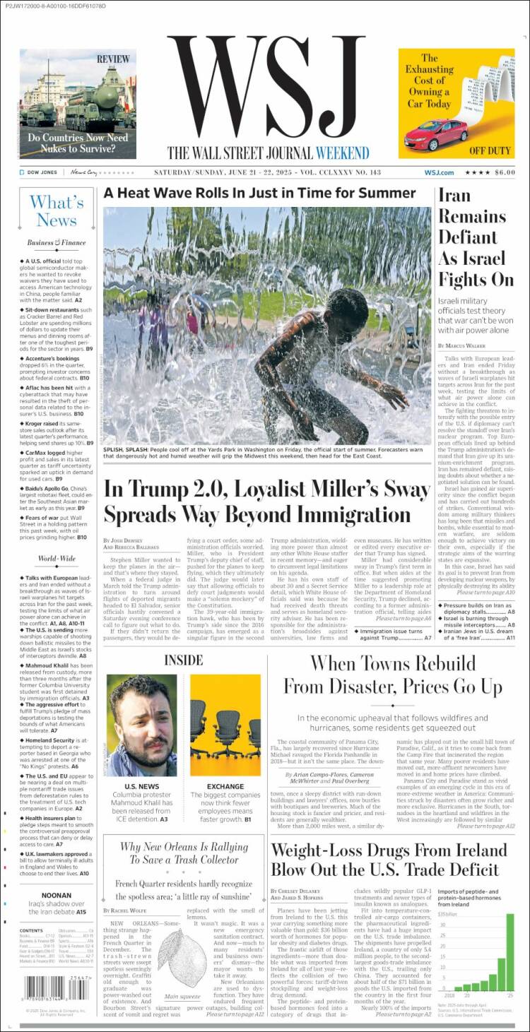 Portada de Wall Street Journal (USA)