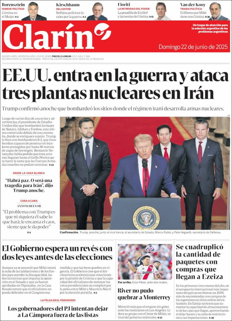 Portada de Clarín (Argentina)