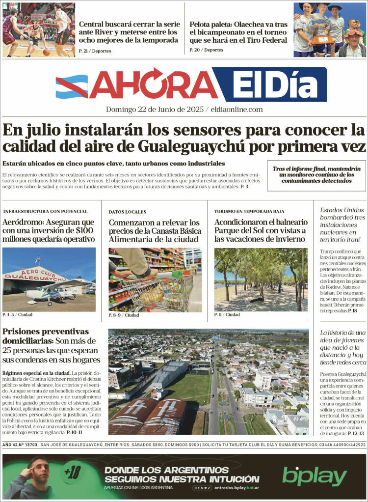 Portada de El Día de Gualeguaychú (Argentina)
