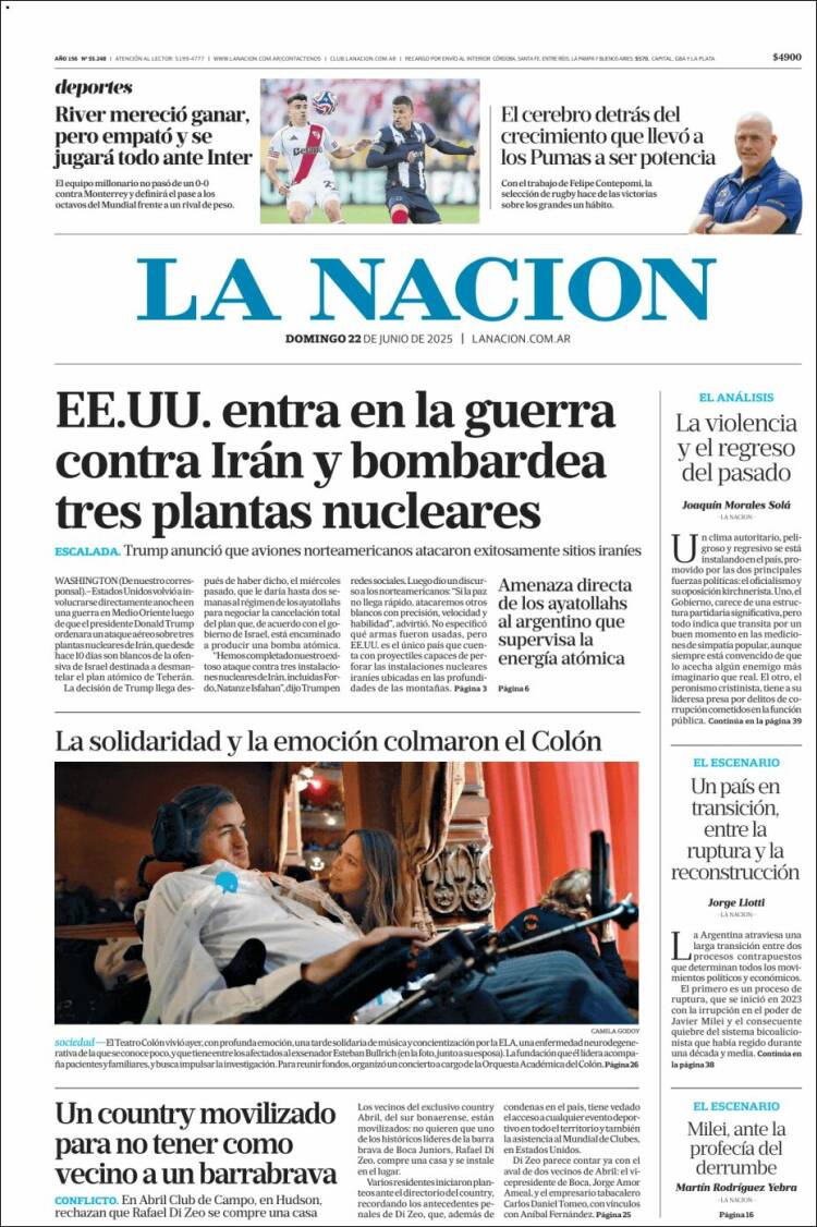 Portada de La Nación (Argentina)