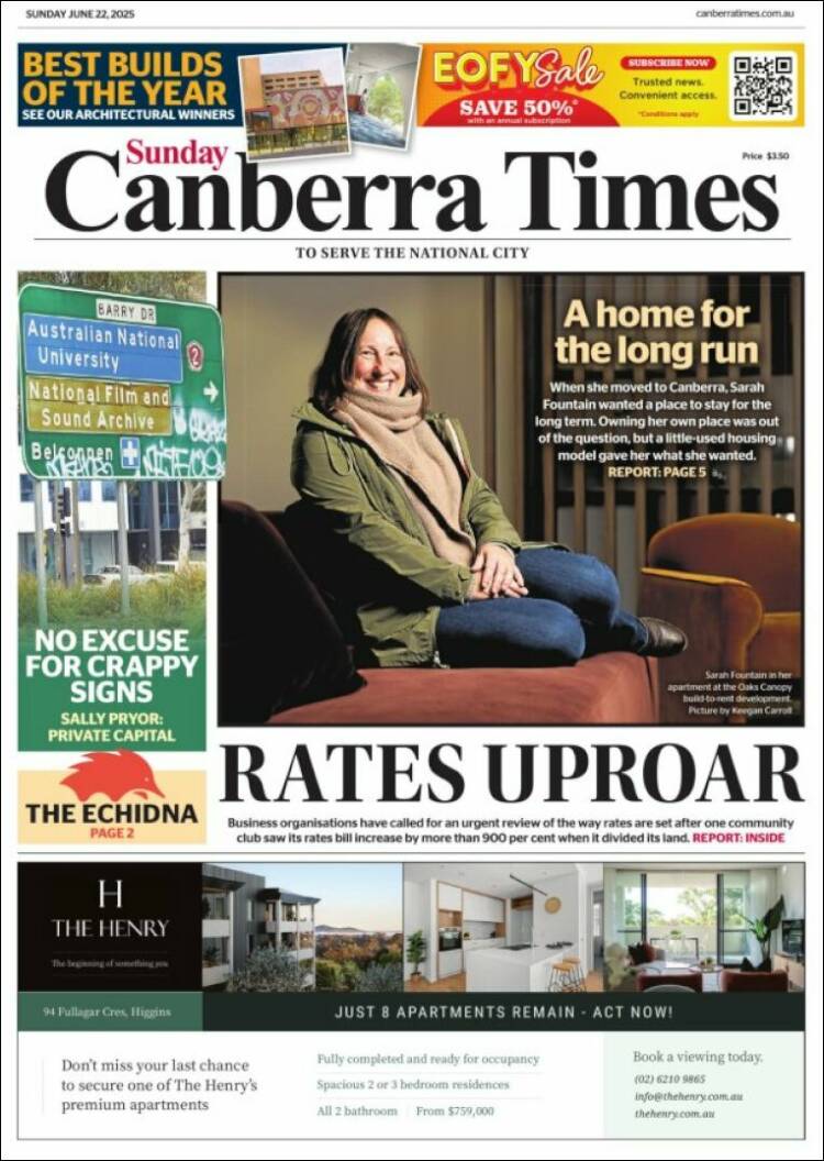 Portada de The Canberra Times (Australia)