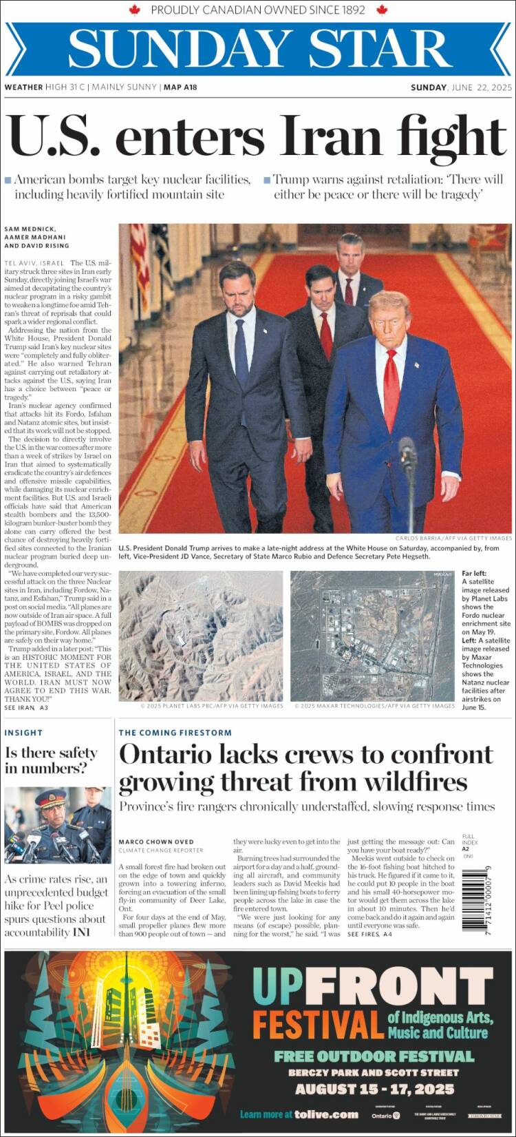Portada de The Toronto Star (Canadá)