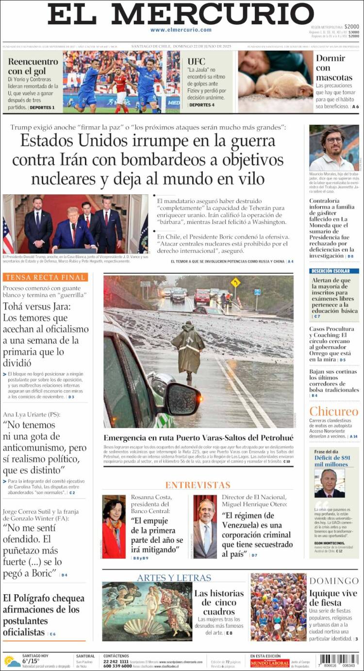 Portada de El Mercurio (Chile)