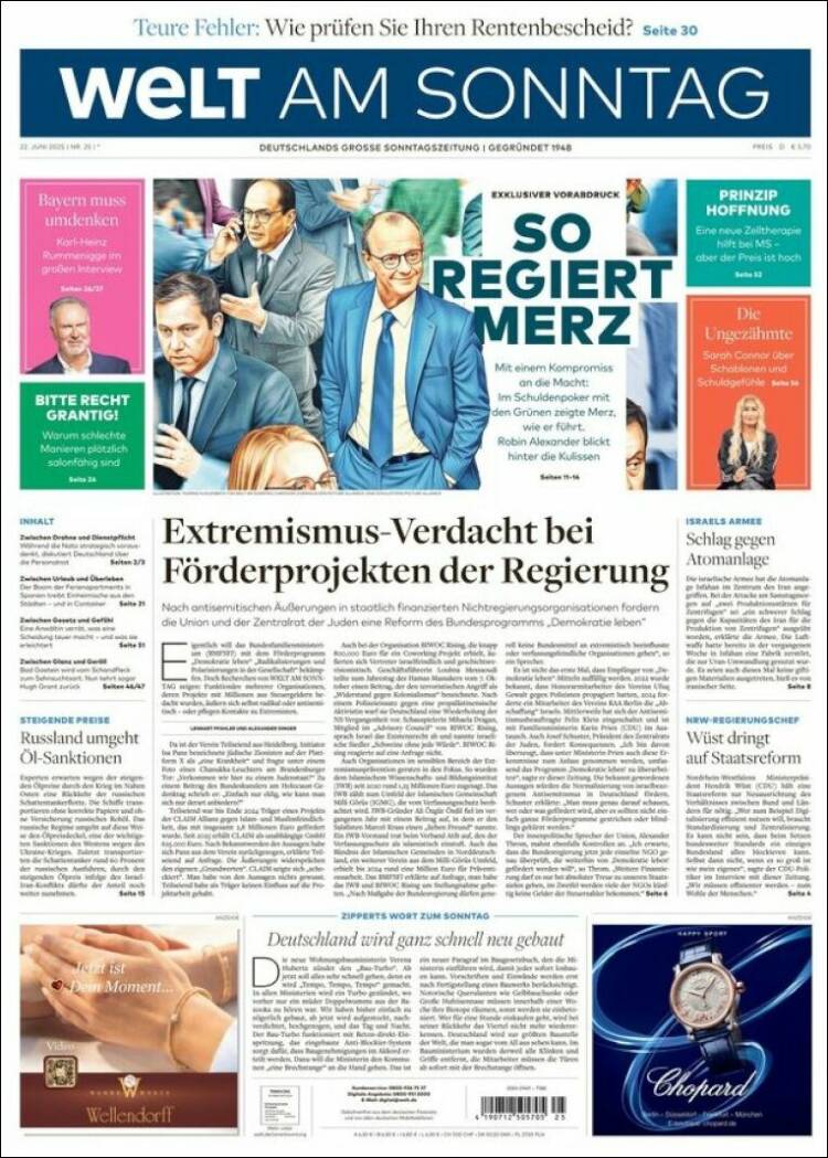 Portada de Die Welt (Alemania)