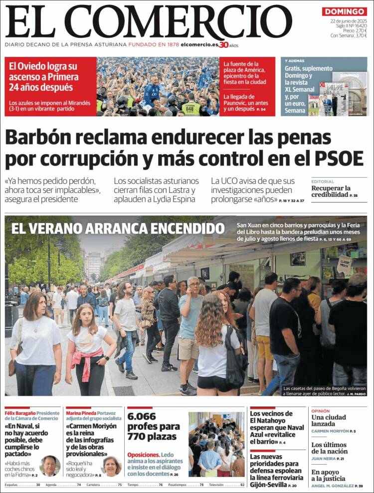 Portada de El Comercio - Gijón (España)