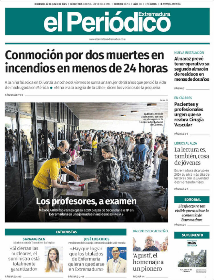 Portada de El Periódico de Extremadura (España)