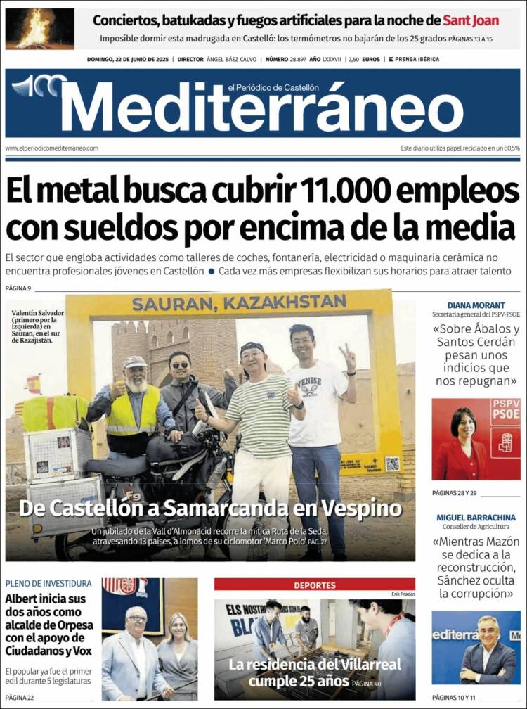 Portada de El Periódico Mediterraneo (España)