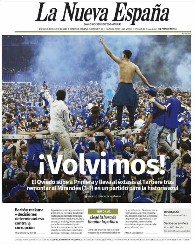 Portada de La Nueva España (España)